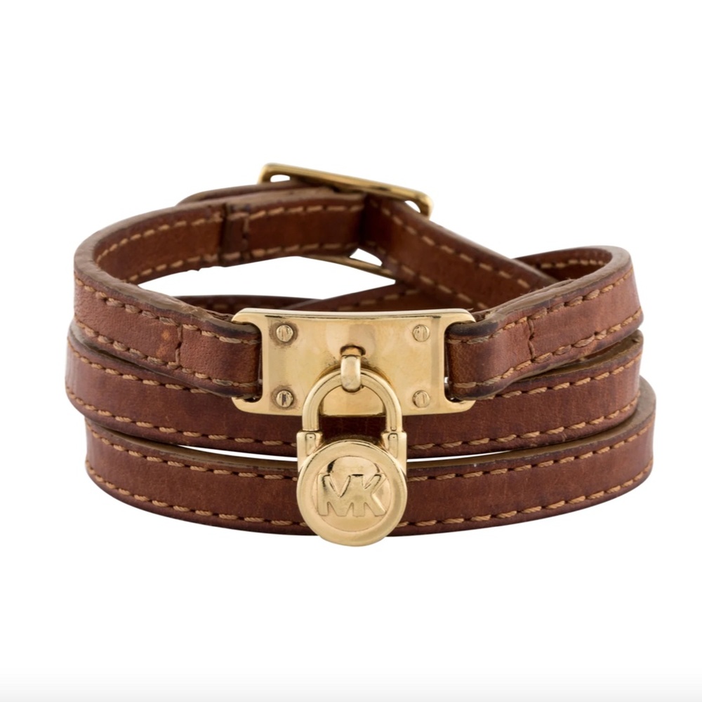 Michael Kors Triple-Wrap Padlock Leather Bracelet